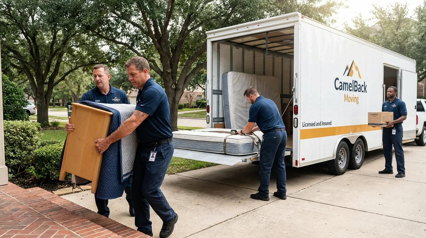 Crew loading residential truck for cross-state move from Ruston, LA